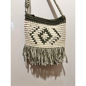 White And Green Crocheted Or Woven Crossbody Bag No Brand But Cute